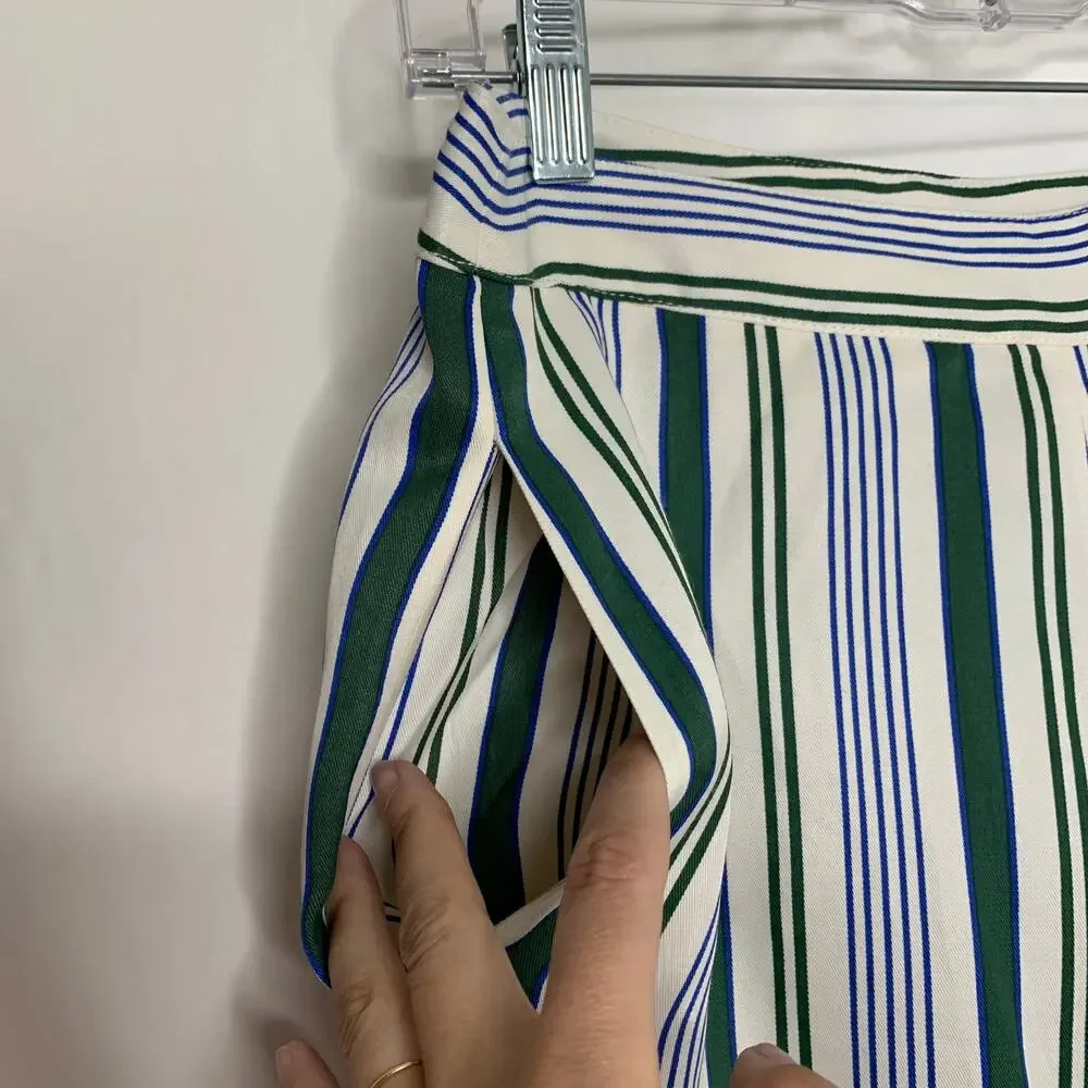 Tory Burch Cotton Green Grand Awning Stripe Pants Women's Size 2